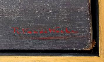 Raymond Van De Waele met een schilderij op canvas