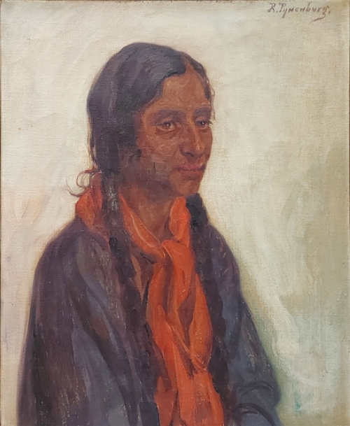 Nederlandse kunstenaar met een portretschilderij