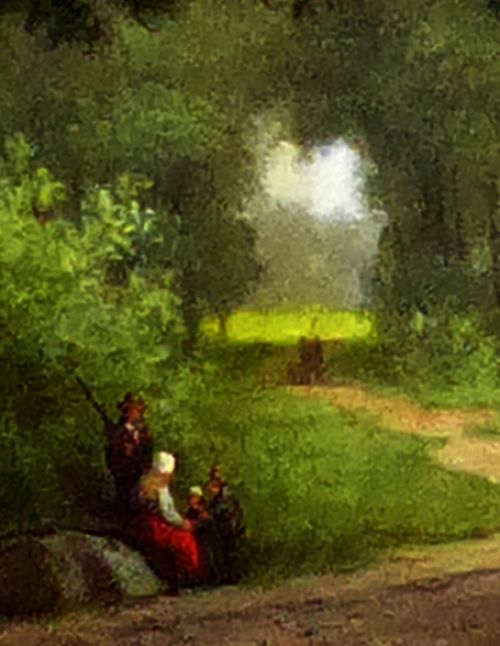 Wandelaars aan de rand van het bos
