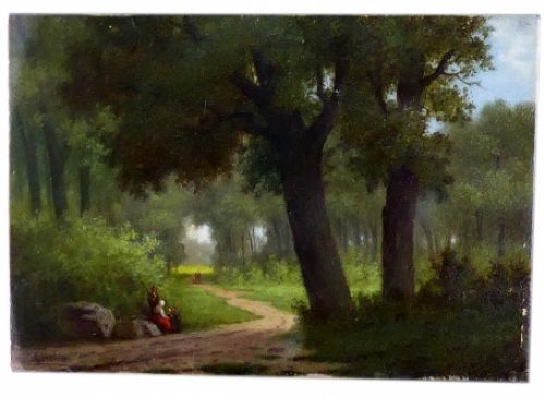Wandelaars aan de rand van het bos