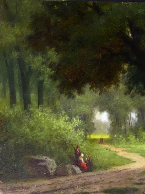 Wandelaars aan de rand van het bos