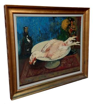 Geplukte kip op de tafel 1975