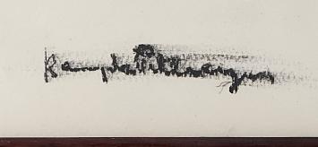 Houtskool, karakterkop man met snor en pet