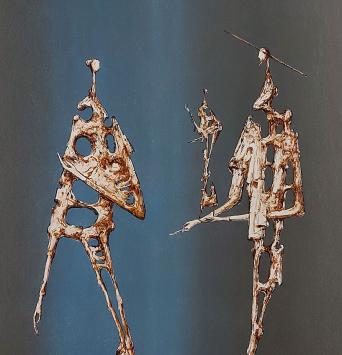 Kunstenaar Remy Cornelissen met een litho, genummerd en gesigneerd