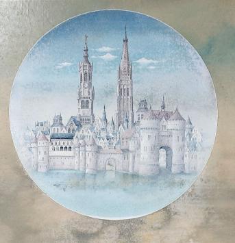 De oude stad in de verte (collage)