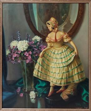 René Caty  met kunstwerk uit 1948