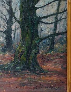 Kunstschilder René Dekeyser met een olieverfschilderij