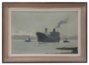 René Marie Dujardin met schip en sleepboten
