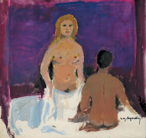 René Marie Dujardin met een waterverfschilderij