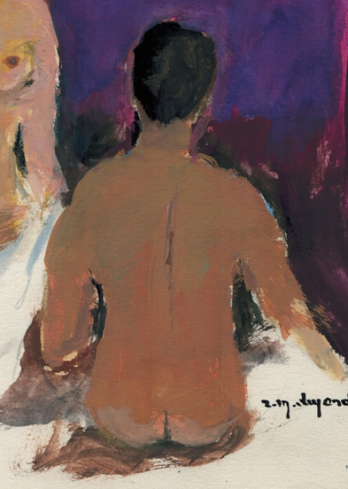 Hoertje en de klant van de Belgische kunstenaar René Marie Dujardin