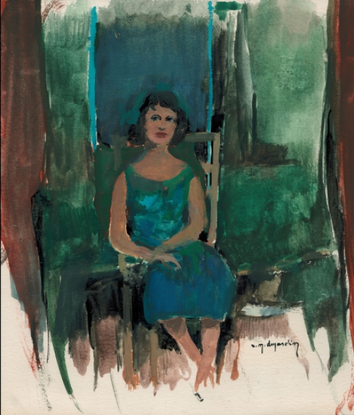 René Marie Dujardin met een waterverfschilderij