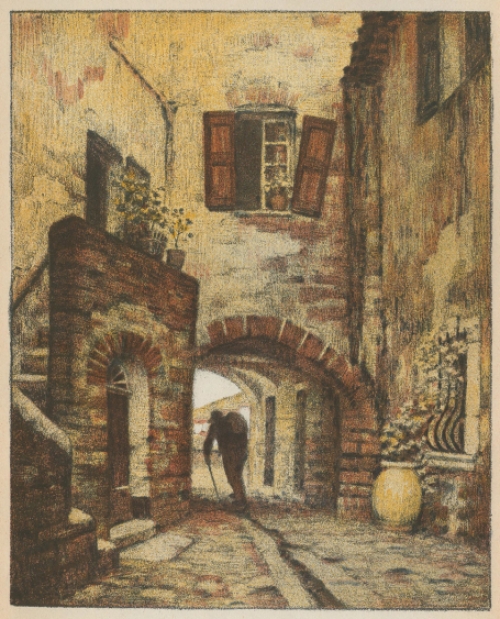 René Janssens met een litho op papier