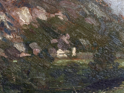 Kunstschilder René Raucq met schilderij uit 1942