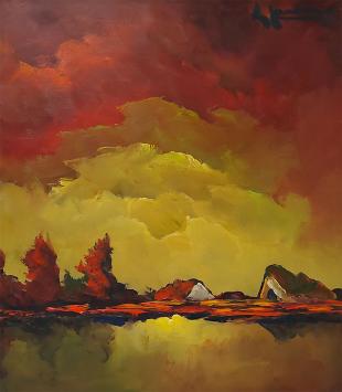 Schilderij, landschap op paneel van Leo Jordaens kopen