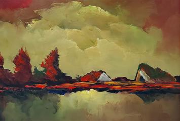 Leo Jordaens met een schilderij van een landschap