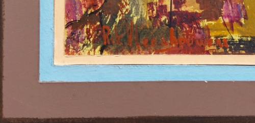 Rik Vleeshouwers met een abstract schilderij