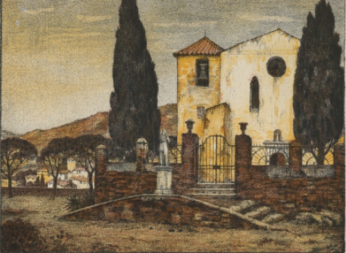 René Janssens met een litho op papier