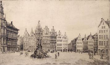 Romain Malfliet met een ets van Antwerpen