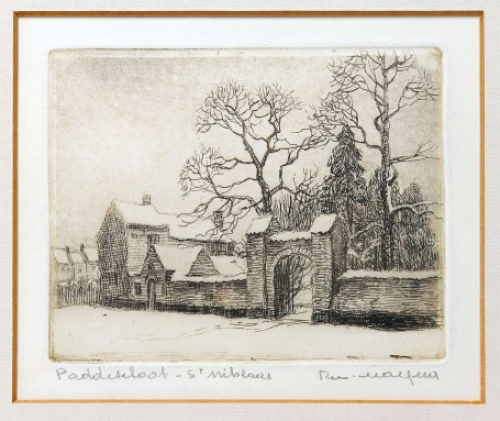 Belgische etser R. Malfliet met een kleine ets