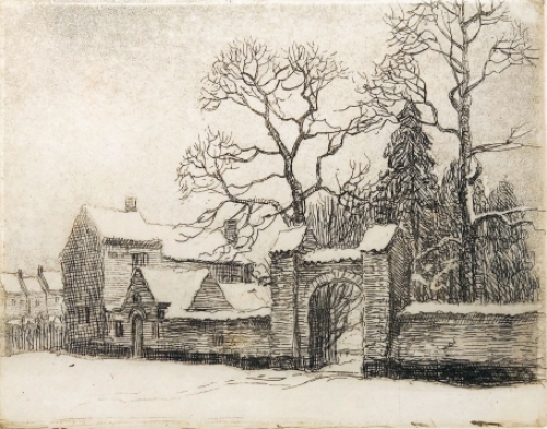 Romain Malfliet met een ets van Sint Niklaas