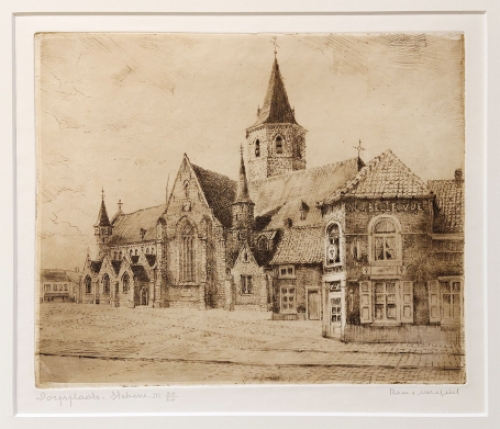 Belgische kunstenaar R. Malfliet met een ets