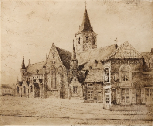 Romain Malfliet met een ets van Stekene