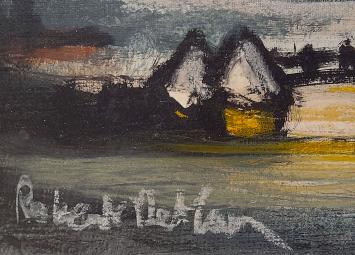 De Belgische kunstschilder Robert De Man met schilderijtje