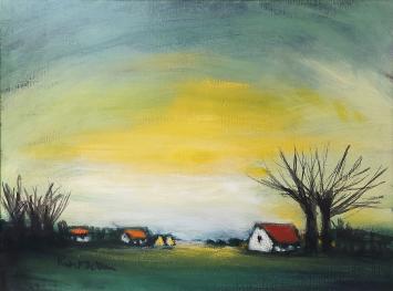 Schilderij van Robert De Man, landschap in de zon