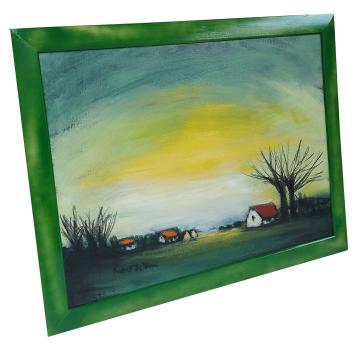 De Belgische kunstschilder Robert De Man met schilderij