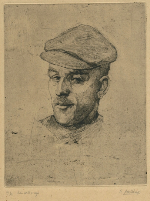 Belgische etser Rodolphe Schönberg met een portretets