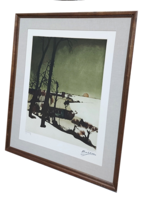 Winterlandschap met twee bomen en huisje  156/350