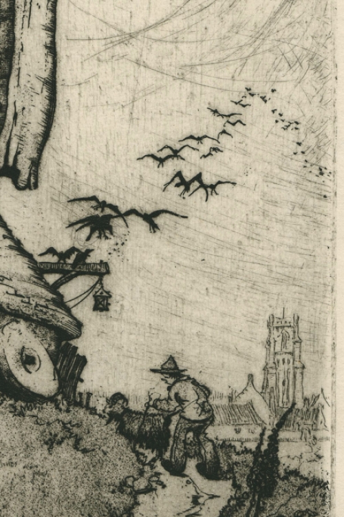 De Brusselse kunstenaar Roger Hebbelinck met een ets