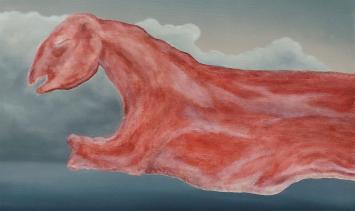 Roger Nellens met een surrealistisch landschapsschilderij