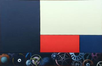 Roger Nellens met een modern kunstwerk