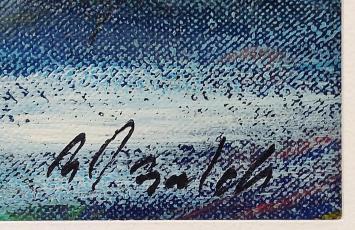 Roger Van Bulck met een abstract schilderij