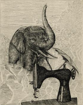 Roger Van De Wouwer met een surrealistische ets