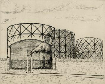 Roger Van De Wouwer met een surrealistische ets