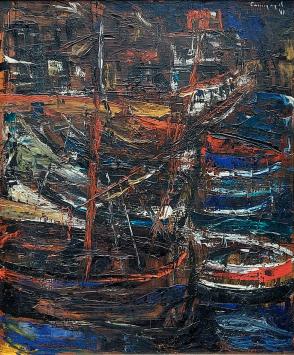 De Belgische kunstenaar Roland Cassiman met een schilderij