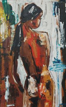 De Belgische kunstenaar Roland Cassiman met een schilderij