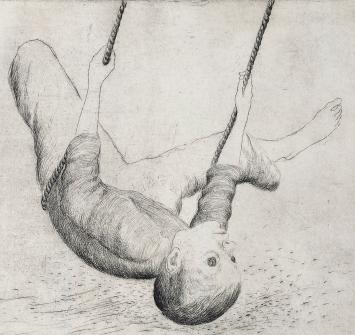 Devolder met een kunstwerk op papier