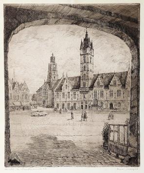 Belgische etser R. Malfliet met een grote ets