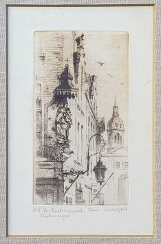 Belgische etser R. Malfliet met een Antwerpse ets