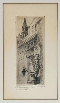 Belgische etser R. Malfliet met een ets