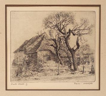 Belgische etser R. Malfliet met een klein kunstwerkje