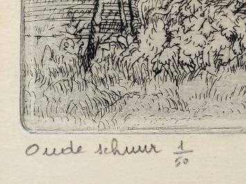 Romain Malfliet met een ets van een oude schuur