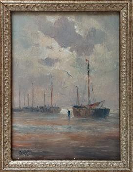Romain Steppe met een schilderij op paneel