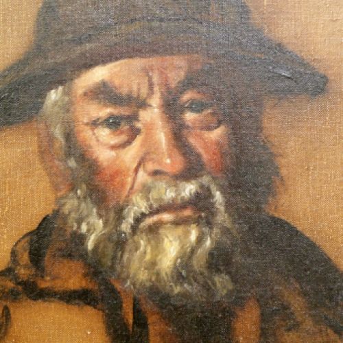 Oude man met vissershoed