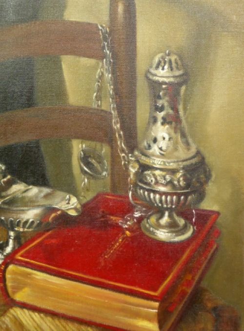 Stilleven met bijbel en wierookvat