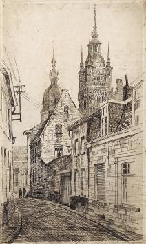 Romain Malfliet met een ets van Scheldestraat