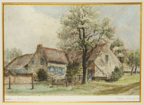 Belgische etser R. Malfliet met een ingekleurde ets